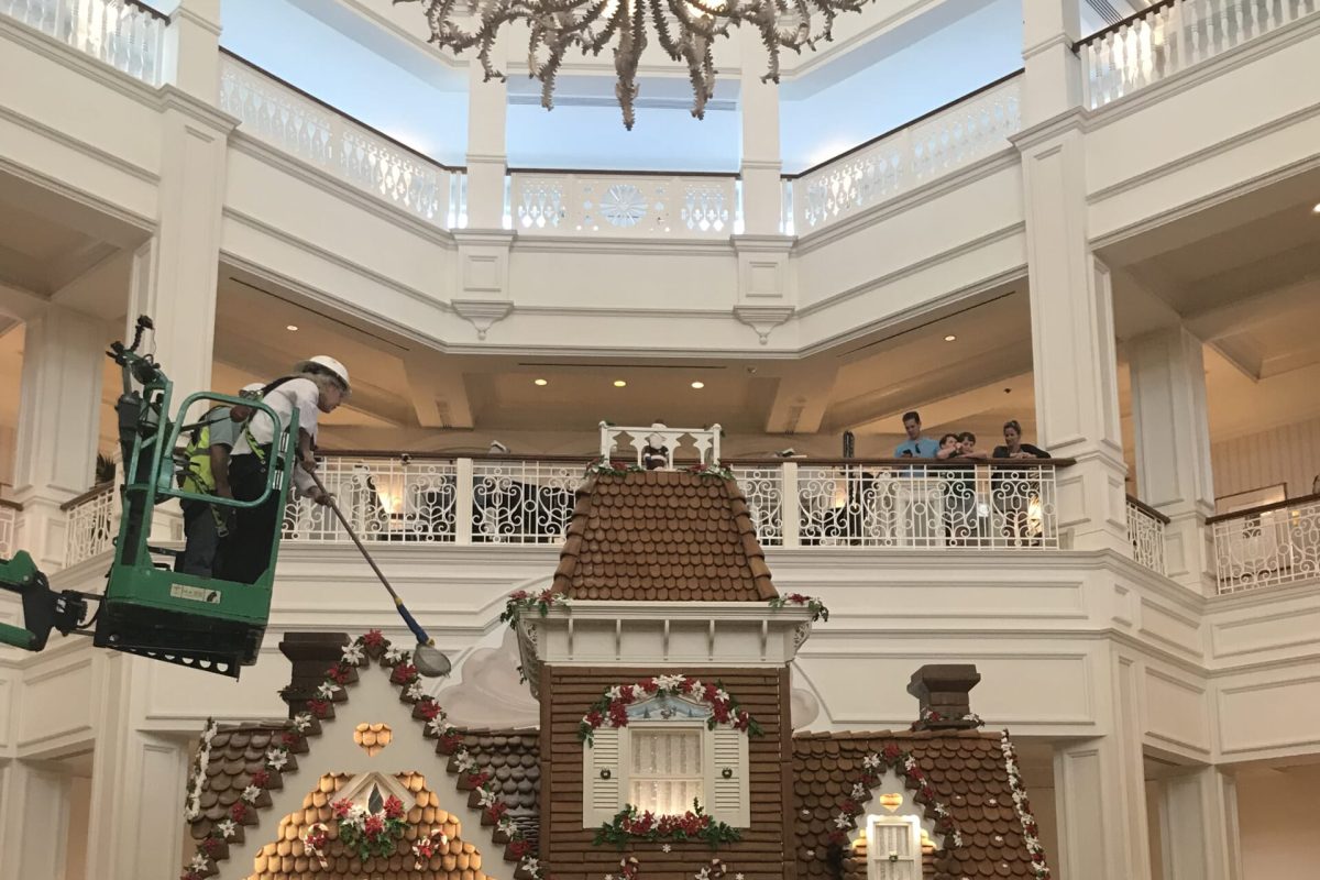 The Gingerbread House is being decorated at The Grand Floridian